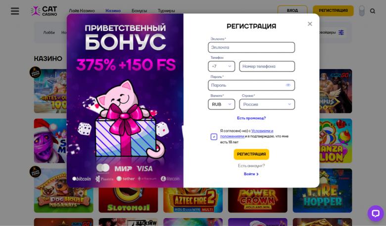 Казино Кэт - регистрация нового игрока Казино Кэт - регистрация нового игрока